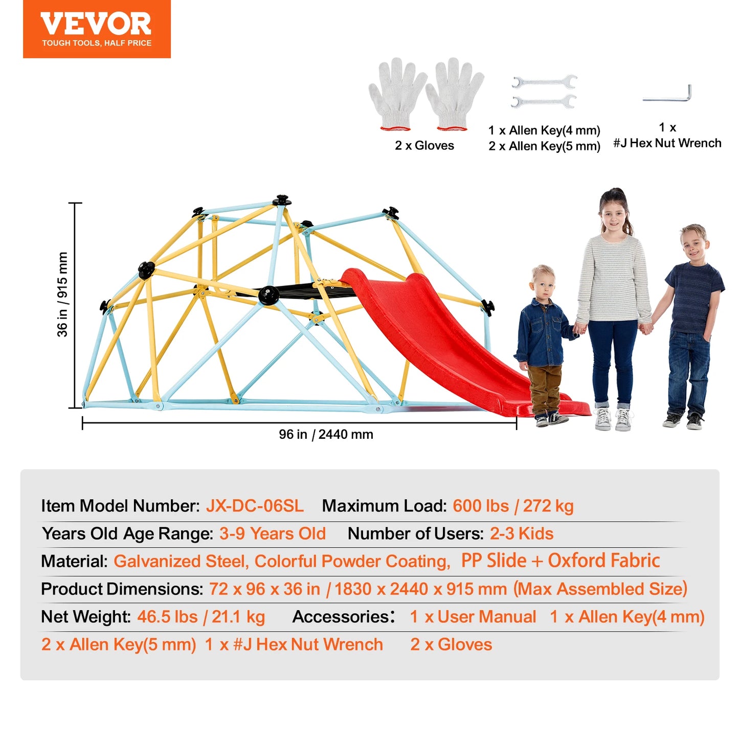 Geometric Climbing Dome — 6/8/10/12 FT, Jungle Gym with Hammock Swing