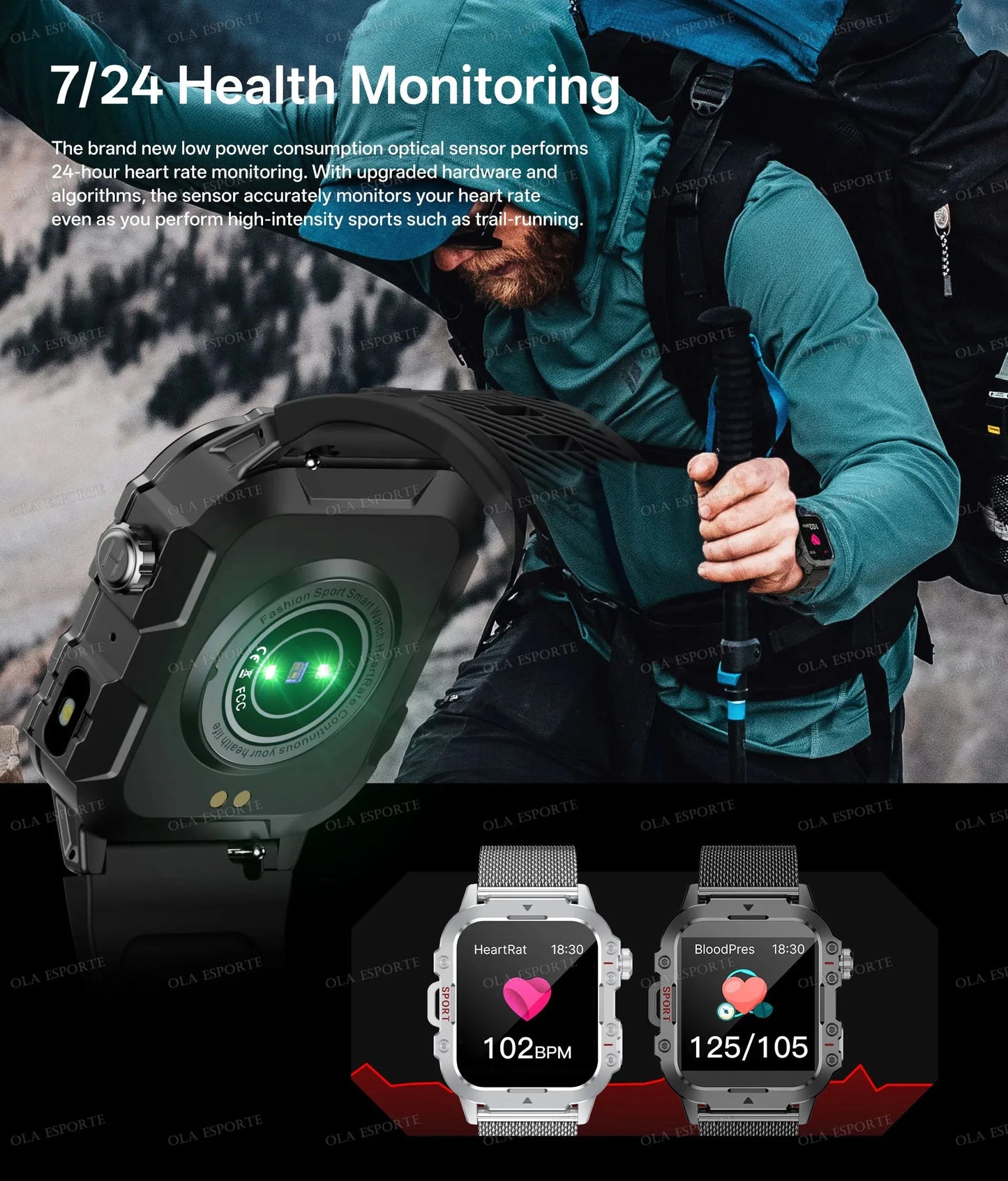 Military Smart Watch – GPS Flashlight 3ATM Waterproof Bluetooth Call 100+ Sport Modes Outdoor Smartwatch for Men