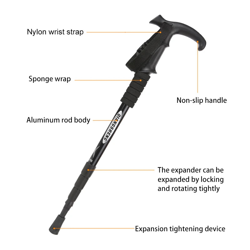 Folding Trekking Pole – 4-Section Portable Telescopic Hiking Stick