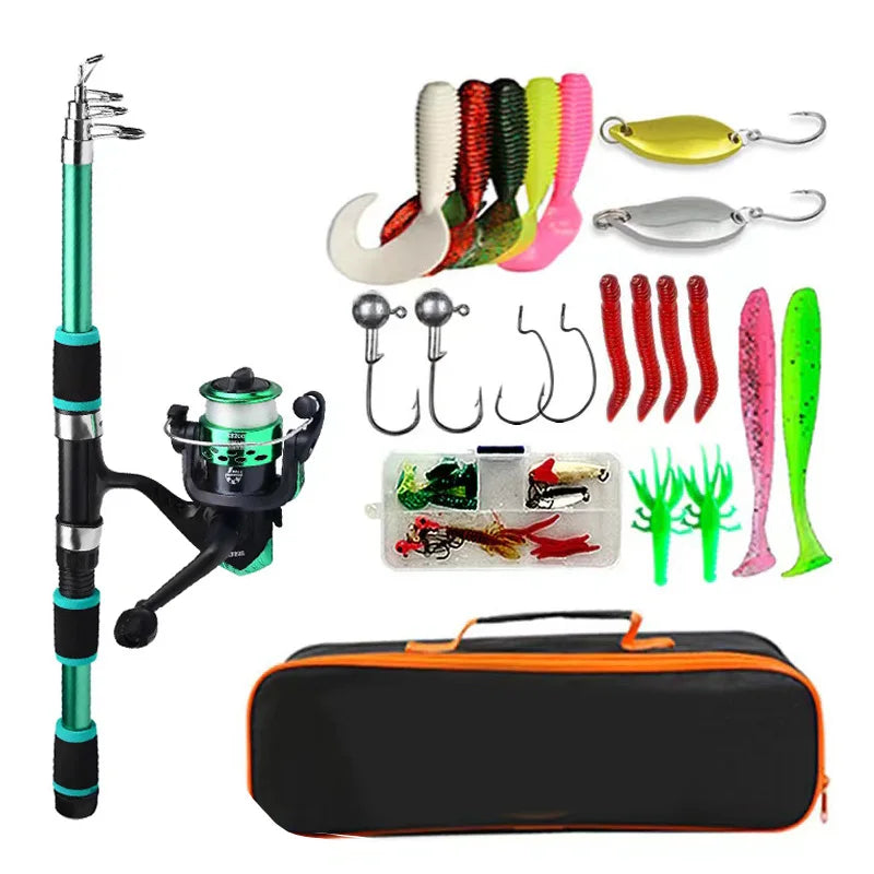 Telescopic Fishing Rod & Reel Combo – Full Kit with Spinning Reel, Baits & Hooks for Travel & Outdoor Fishing