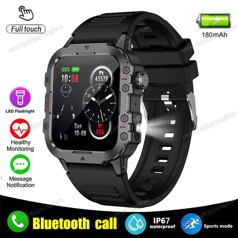 Military Smart Watch – GPS Flashlight 3ATM Waterproof Bluetooth Call 100+ Sport Modes Outdoor Smartwatch for Men