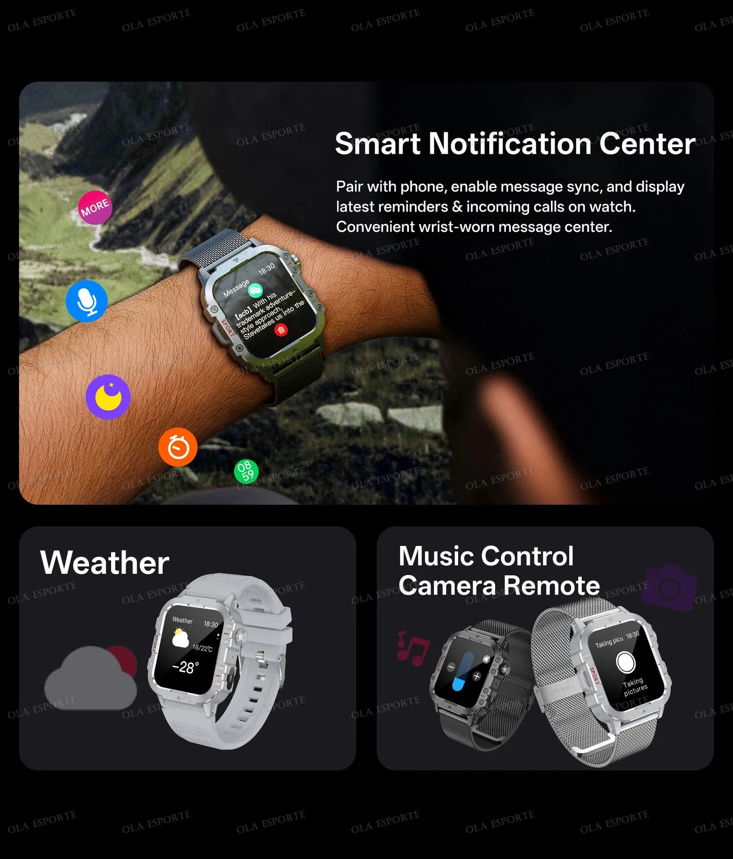 Military Smart Watch – GPS Flashlight 3ATM Waterproof Bluetooth Call 100+ Sport Modes Outdoor Smartwatch for Men