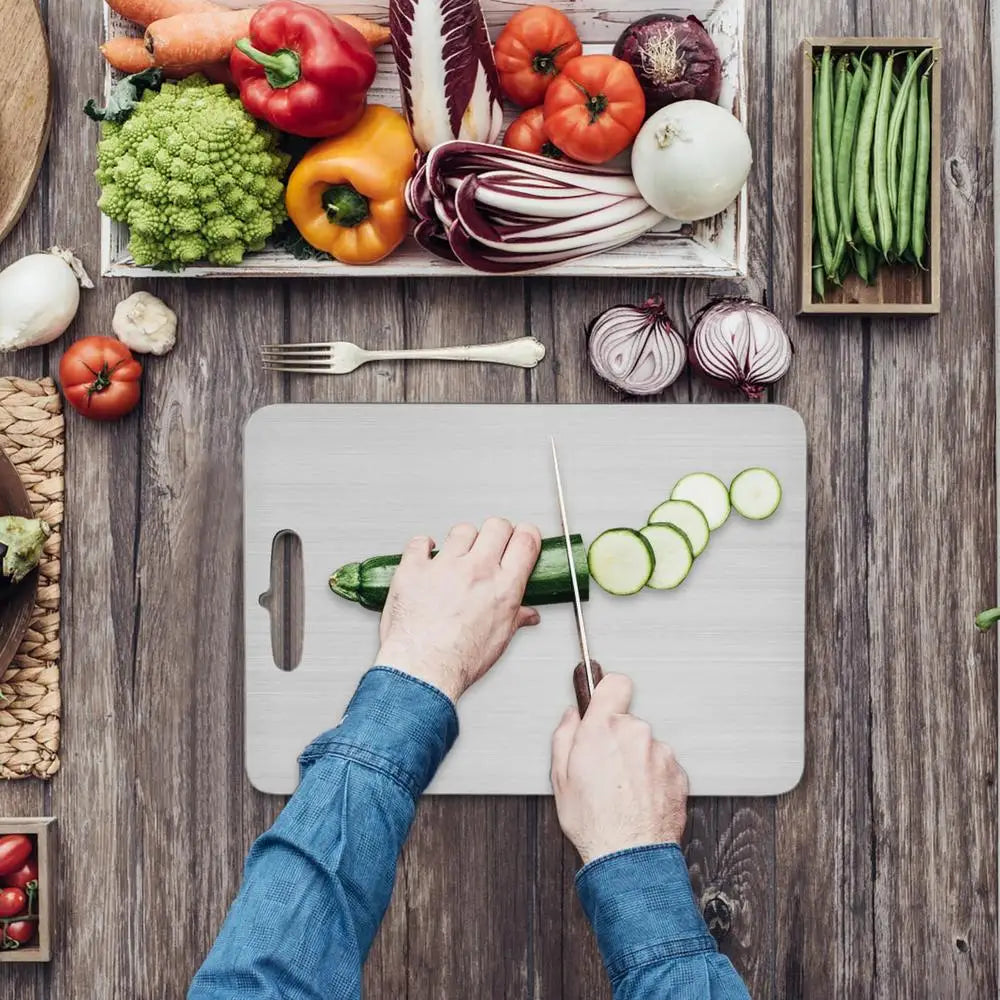 Stainless Steel Cutting Board – 304 Food Grade Double Sided Thickened Portable Chopping Board for Kitchen, Camping & Travel