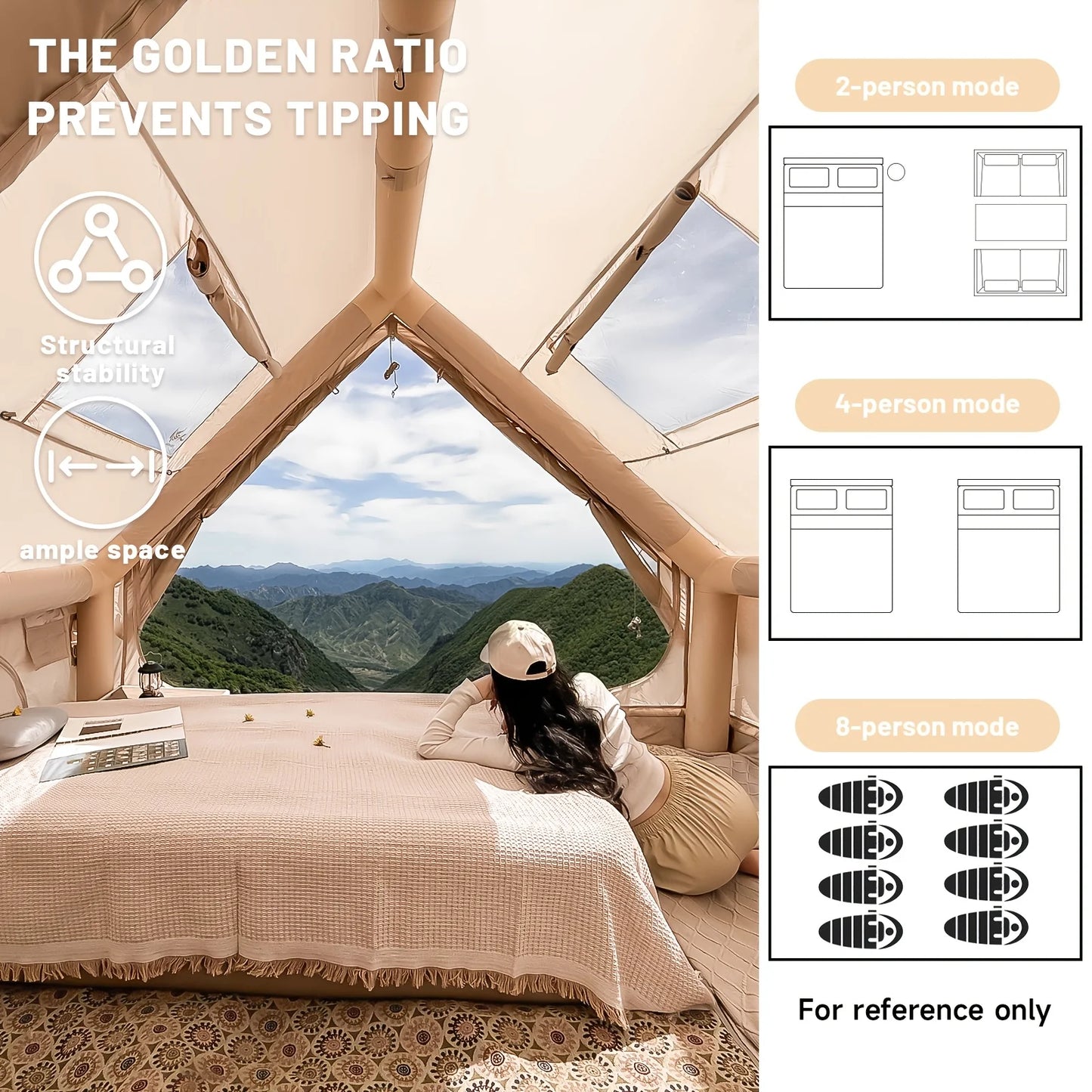 PAKICETUS Inflatable Camping Tent – 4–8 Person All-Season Glamping Shelter with Skylight & Quick 3-Min Setup