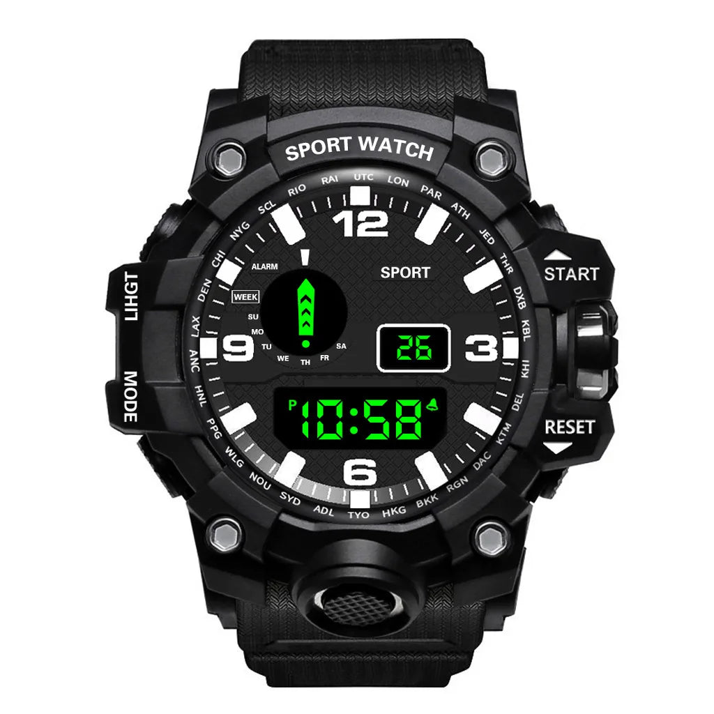 Men's Military Sports Watch – Large Dial Multifunctional Waterproof Luminous Alarm Digital Wristwatch for Men & Kids