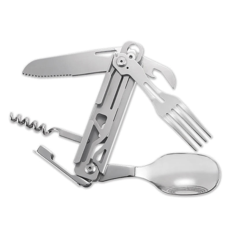 Stainless Steel Survival Knife Card – All-in-One Camping Tool with Saw, Rope & Tableware