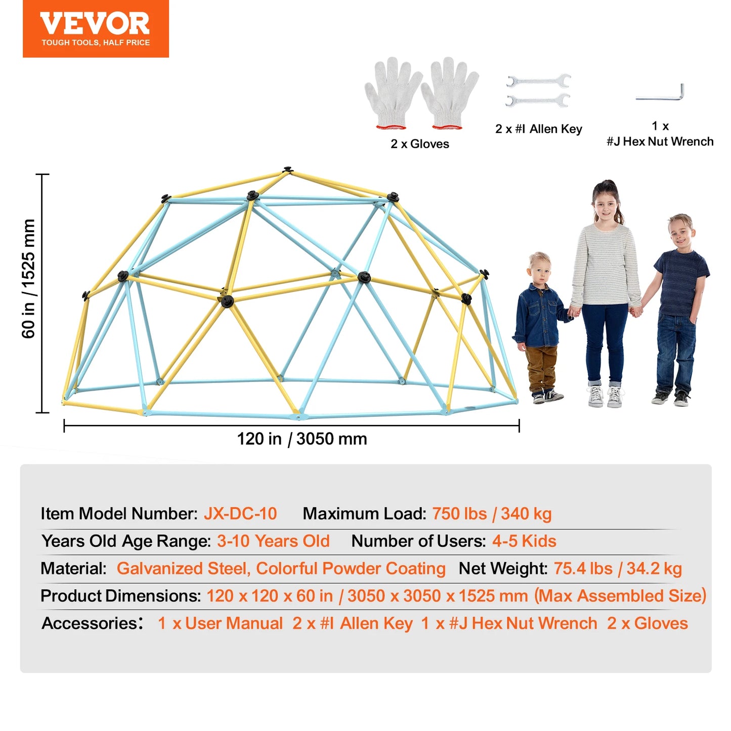 Geometric Climbing Dome — 6/8/10/12 FT, Jungle Gym with Hammock Swing