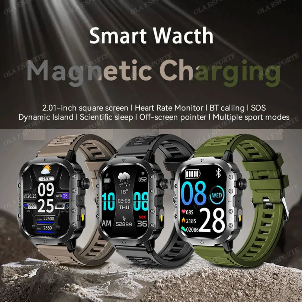 Military GPS Smart Watch – 2.01" AMOLED Bluetooth Call Flashlight 3ATM Waterproof Sports Smartwatch for Men