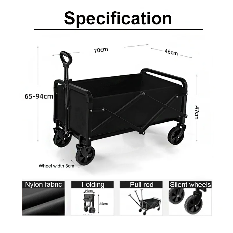 Carro de Jardín Plegable – Carretilla de Mano Resistente de 4 Ruedas para Camping, Playa, Jardín y Compras (Carga de 80-200kg)