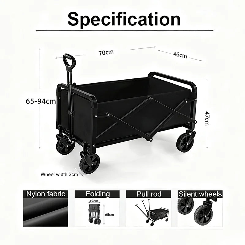 Carro de Jardín Plegable – Carretilla de Mano Resistente de 4 Ruedas para Camping, Playa, Jardín y Compras (Carga de 80-200kg)