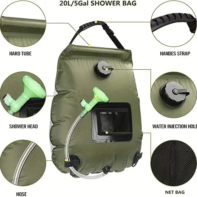 Sac de douche portable de camping PrepReady 20L – Sac d'eau extérieur chauffé à l'énergie solaire