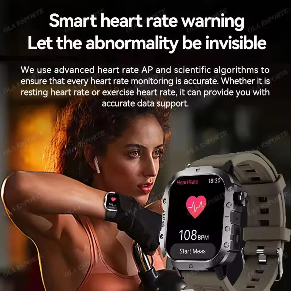 Military GPS Smart Watch – 2.01" AMOLED Bluetooth Call Flashlight 3ATM Waterproof Sports Smartwatch for Men