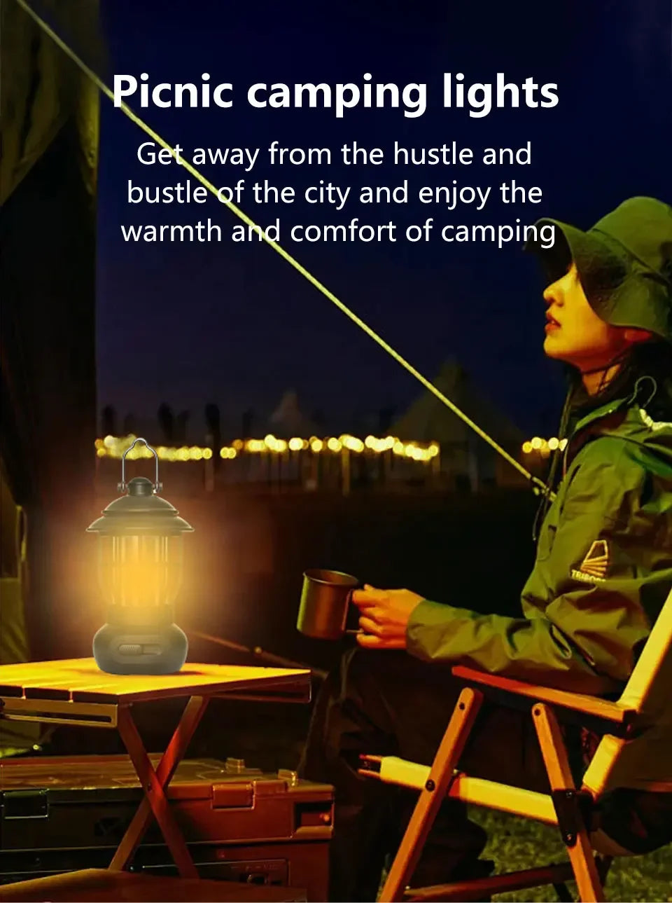 DF Tactical LED Camping Lantern – USB Rechargeable Portable Tent Lamp with 3 Modes for Hiking, Camping & Emergency
