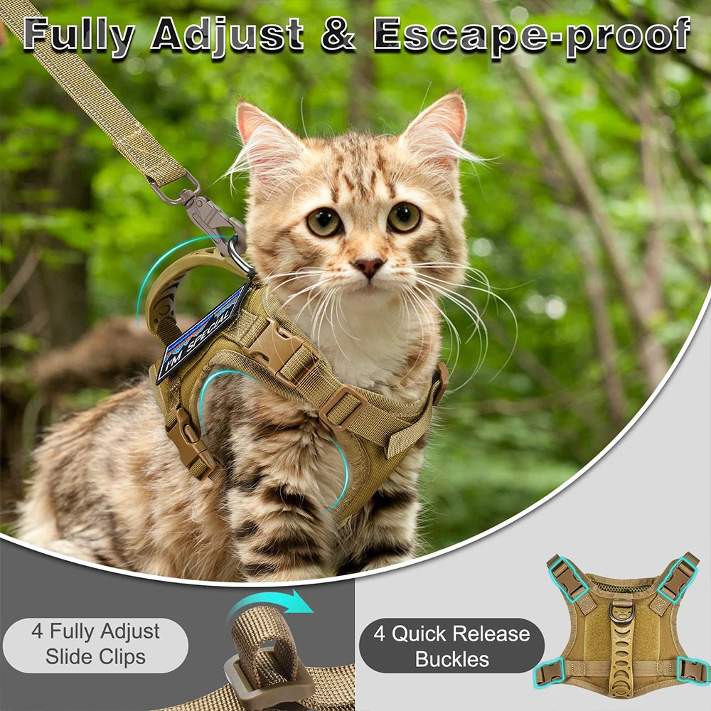 Harnais tactique pour chat et chien – Gilet réglable anti-évasion