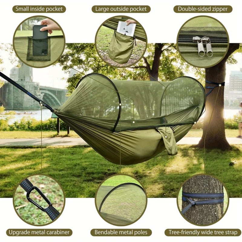 2-In-1 Camping Hammock with Mosquito Net — 1.6 lbs Ultralight Parachute Nylon