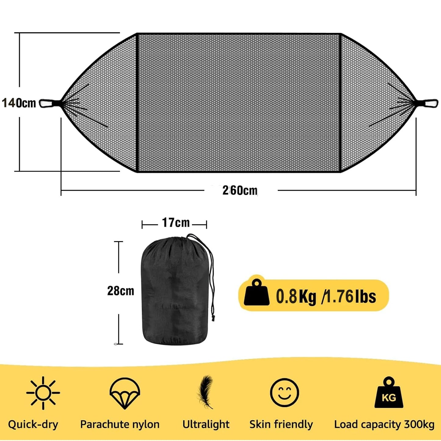 Lightweight Camping Hammock with Mosquito Net — 210T Nylon, 400 lbs Capacity