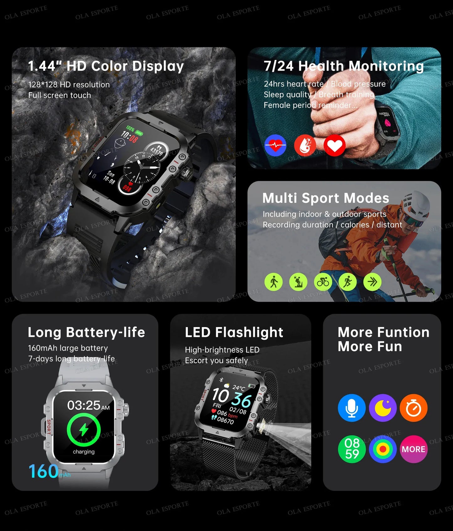 Military Smart Watch – GPS Flashlight 3ATM Waterproof Bluetooth Call 100+ Sport Modes Outdoor Smartwatch for Men