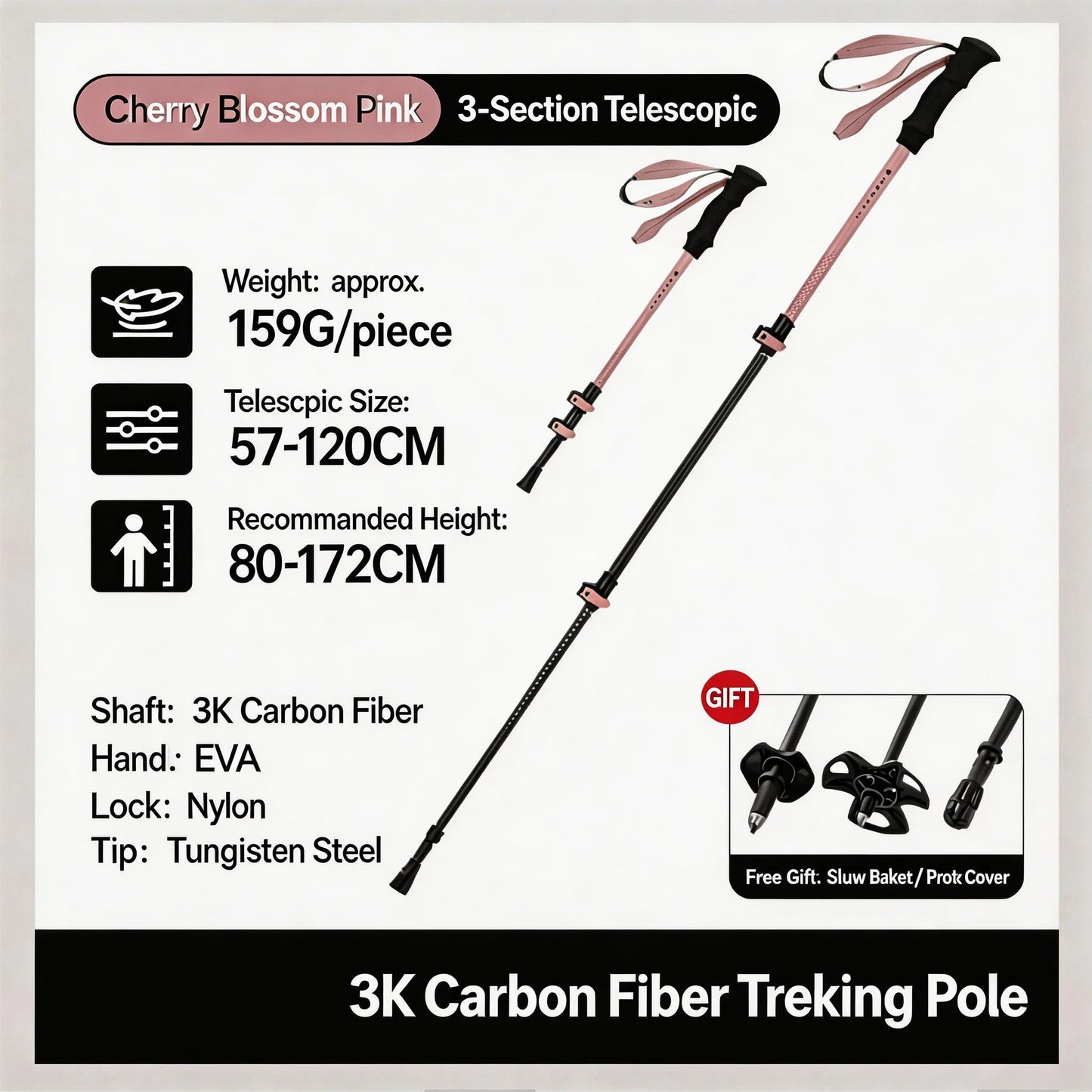 TacticalEdge Carbon Fiber Trekking Poles — Ultralight Folding Hiking Sticks
