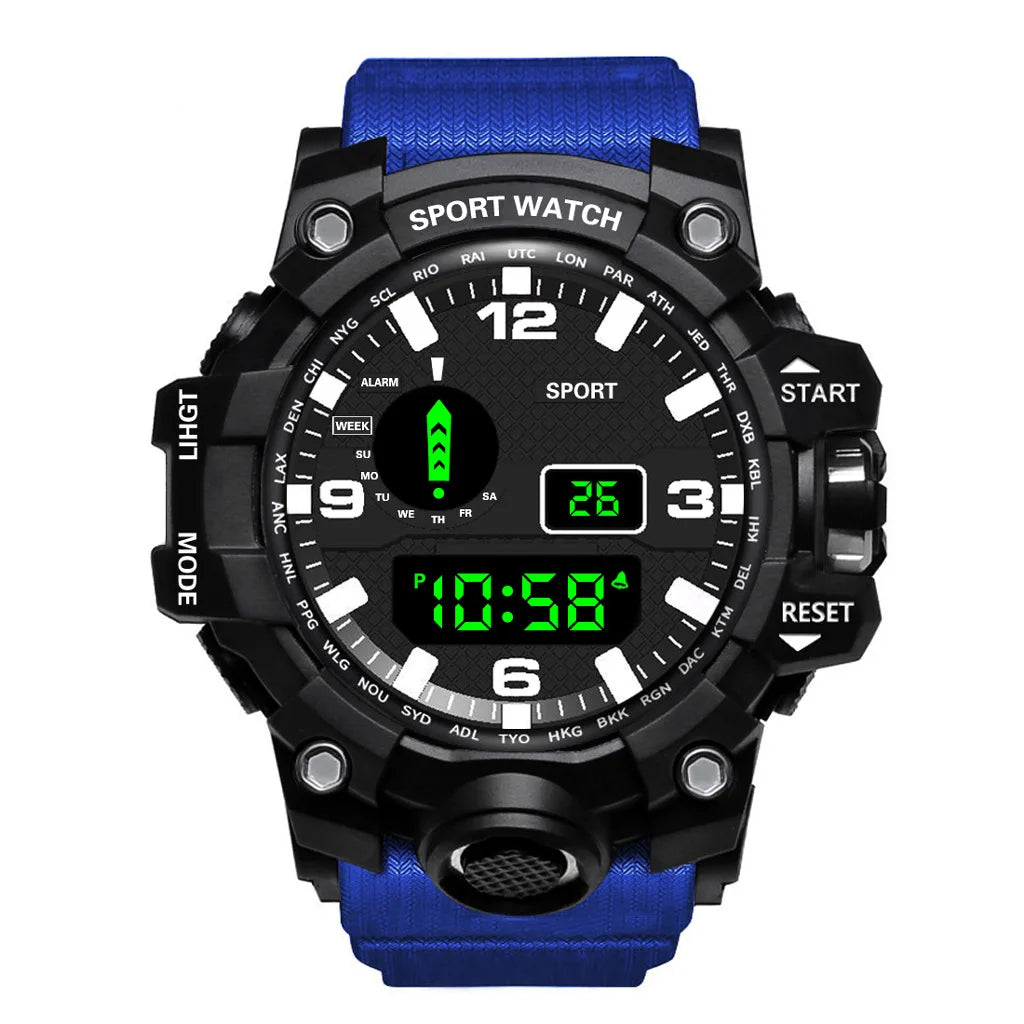 Men's Military Sports Watch – Large Dial Multifunctional Waterproof Luminous Alarm Digital Wristwatch for Men & Kids