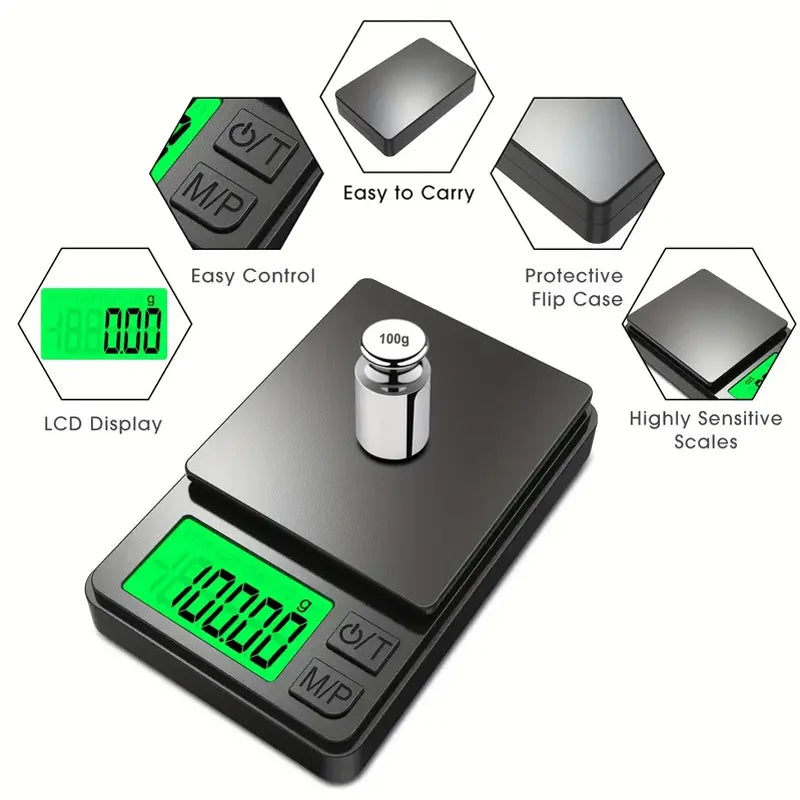 Precision Pocket Scale 1000g x 0.1g – Digital Gram Scale for Food, Jewelry, Ounces & Grains with Backlit LCD for Travel & Camping