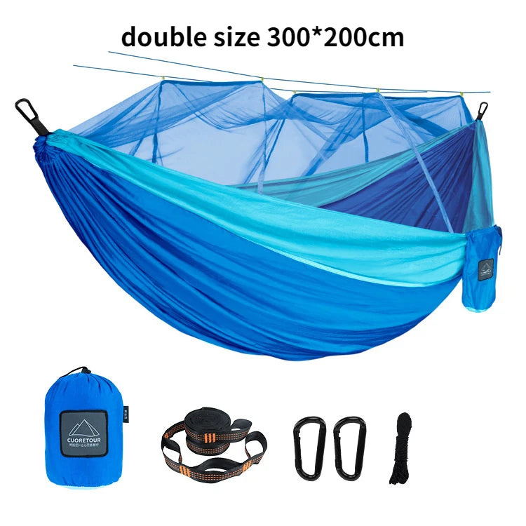 Nylon Camping Hammock with Mosquito Net — Single & Double Size, Portable