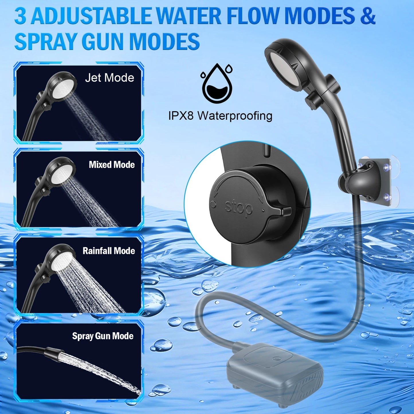 Ducha Portátil de Camping con Pantalla Digital | Kit Recargable