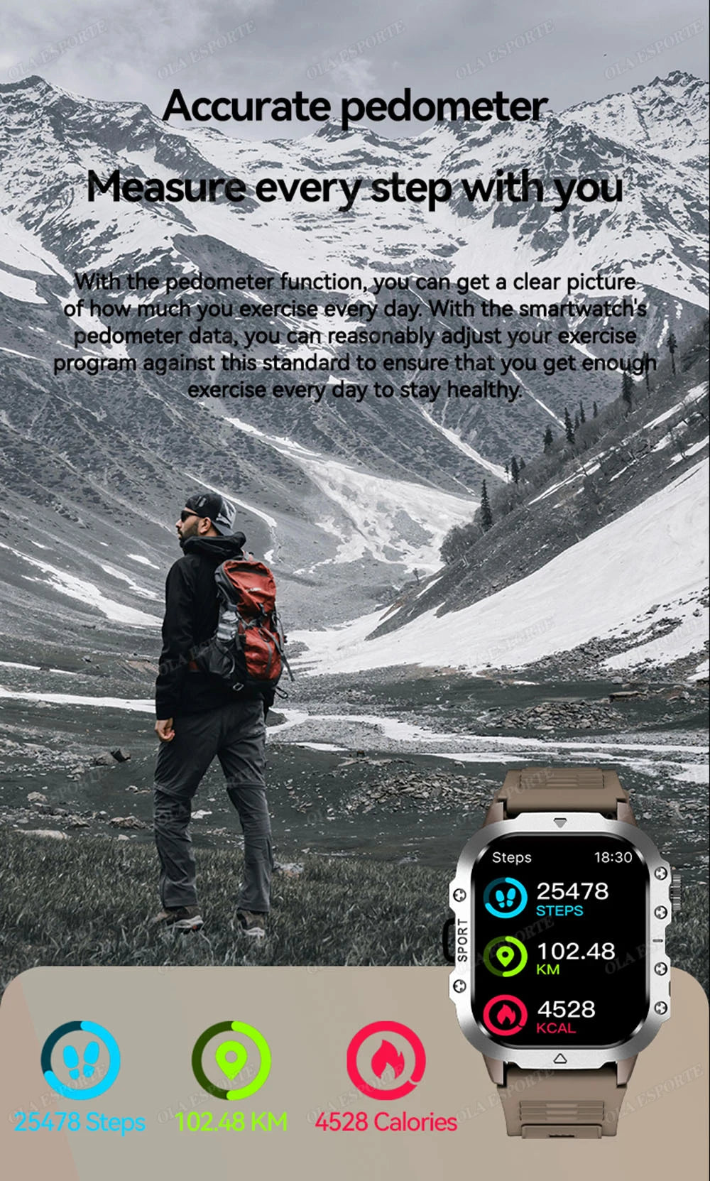 Military GPS Smart Watch – 2.01" AMOLED Bluetooth Call Flashlight 3ATM Waterproof Sports Smartwatch for Men