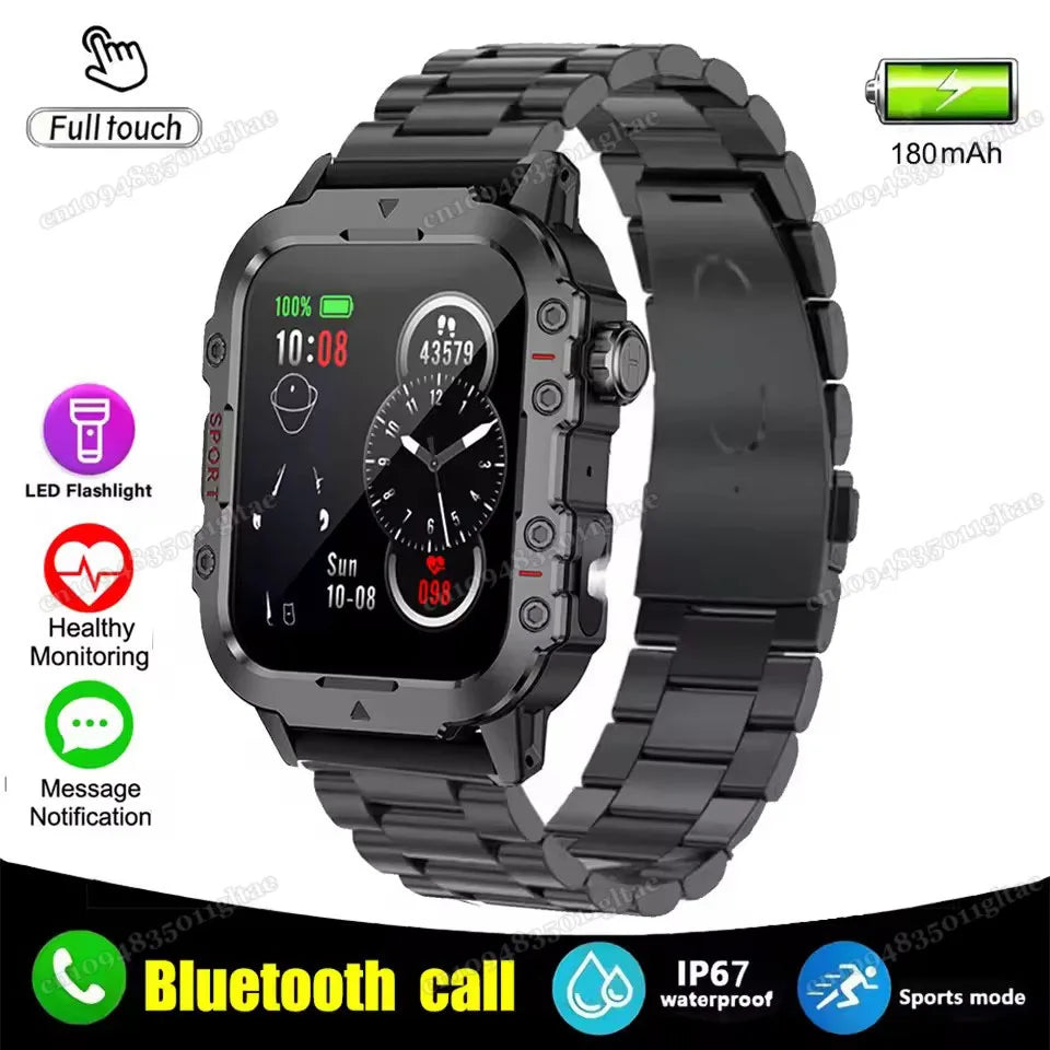 Military Smart Watch – GPS Flashlight 3ATM Waterproof Bluetooth Call 100+ Sport Modes Outdoor Smartwatch for Men