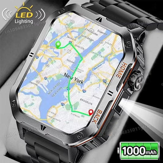 Military GPS Smart Watch – 2.01" AMOLED Bluetooth Call Flashlight 3ATM Waterproof Sports Smartwatch for Men
