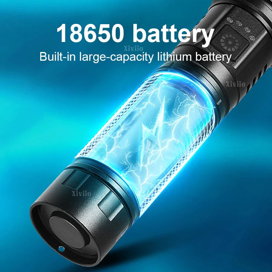 990000000LM LED Strong Light Flashlight Portable Rechargeable Lamp Built-in Battery Long Range Tactical Lantern Outdoor Lights