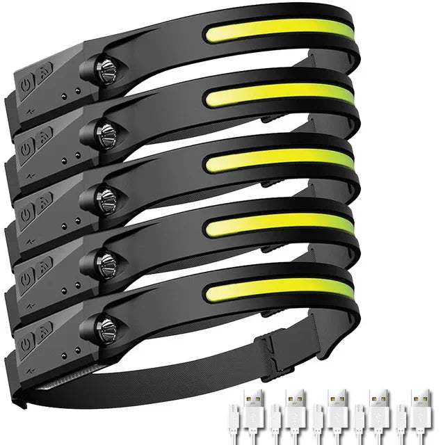 Sensor LED Headlamp – Rechargeable, 5 Lighting Modes, Built-in Battery for Camping & Fishing