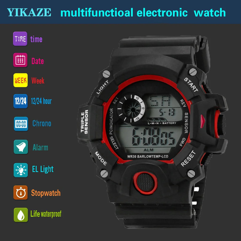 Men's Military Sports Watch – Large Dial Multifunctional Waterproof Luminous Alarm Digital Wristwatch for Men & Kids