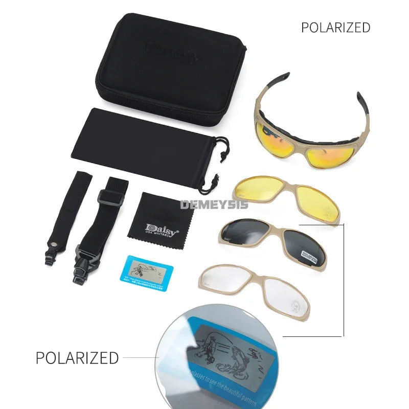 Gafas Tácticas de Seguridad para Exteriores, Lentes de Sol Polarizadas con Protección UV para Caza, Ciclismo, Senderismo, Motociclismo, Gafas de Seguridad