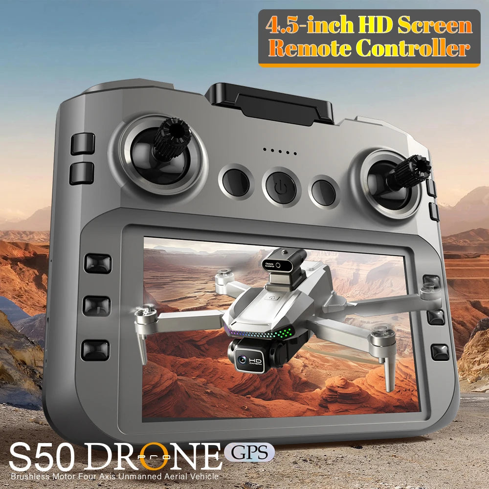 S50 PRO GPS Drone — 2 Batteries, HD Camera, Obstacle Avoidance, 4.5" Screen Remote