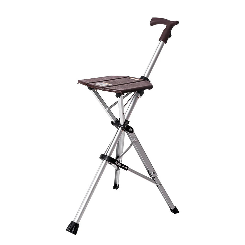 Folding Cane Seat Portable Walking Stick With Seat 120kg Load Bearing One Key Operation Easy To Use For The Elderly And Traveler