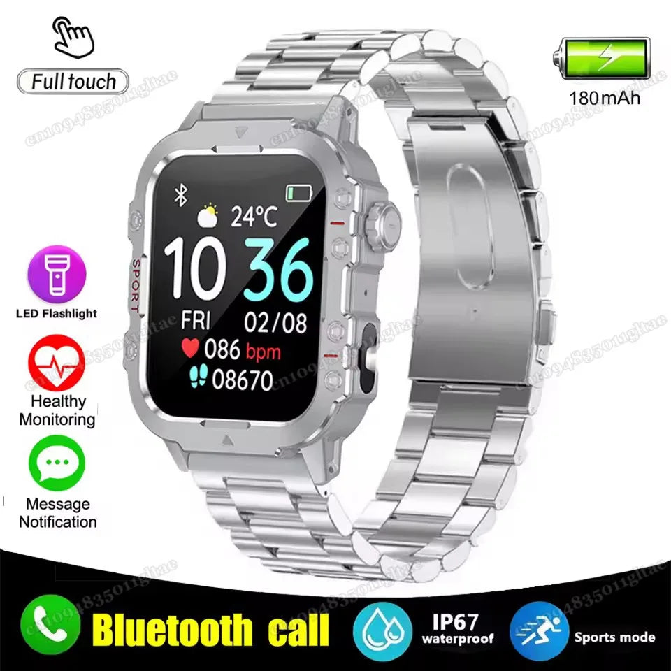 Military Smart Watch – GPS Flashlight 3ATM Waterproof Bluetooth Call 100+ Sport Modes Outdoor Smartwatch for Men