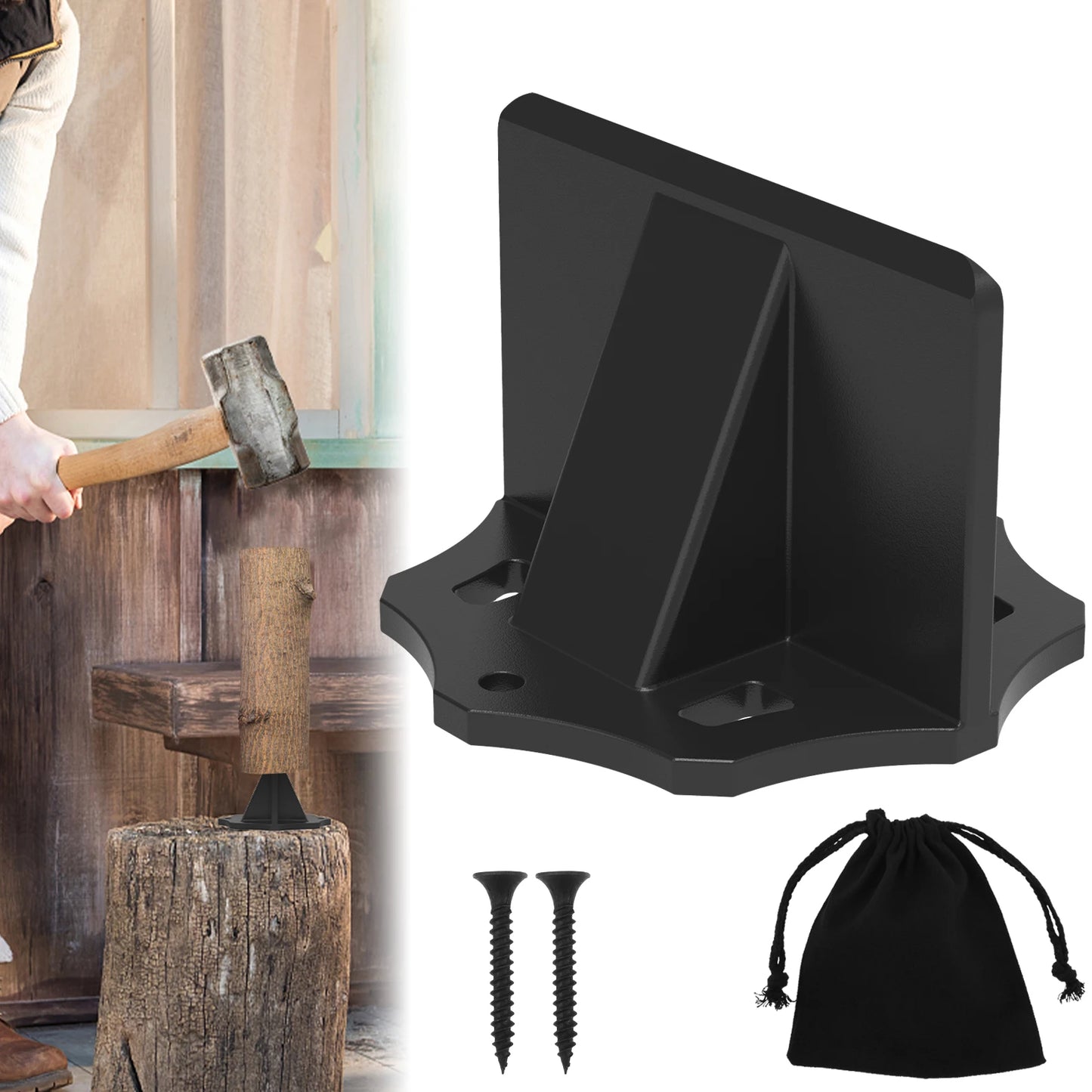 Raja de madera vertical – Raja de troncos de acero de alto carbono con diseño de 4 tornillos para camping y leña