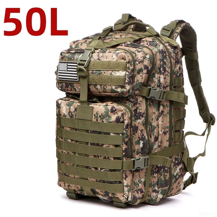 1000D Nylon Tactical Backpack – Waterproof MOLLE Rucksack for Trekking, Hunting & Camping (25L / 50L)