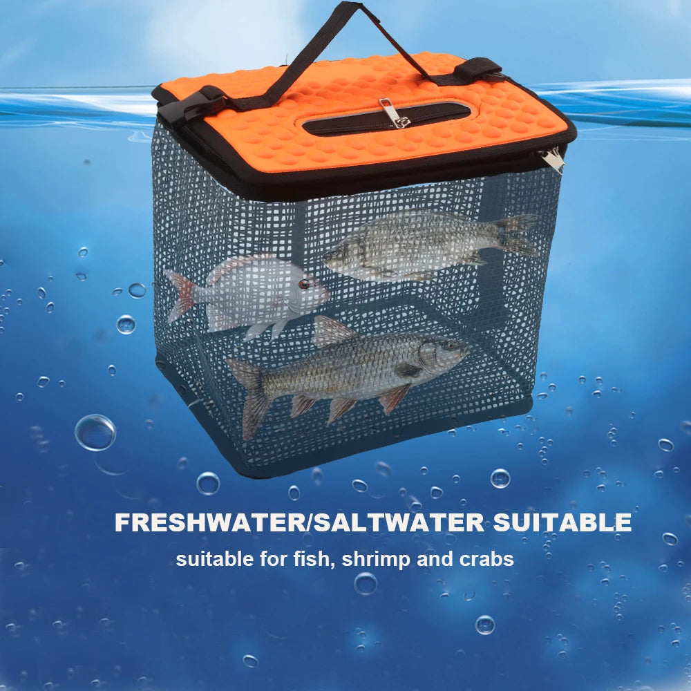 Floating Fish Basket – Foldable Collapsible Mesh Fishing Holder & Minnow Bait Bucket