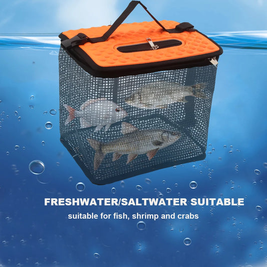 Floating Fish Basket – Foldable Collapsible Mesh Fishing Holder & Minnow Bait Bucket