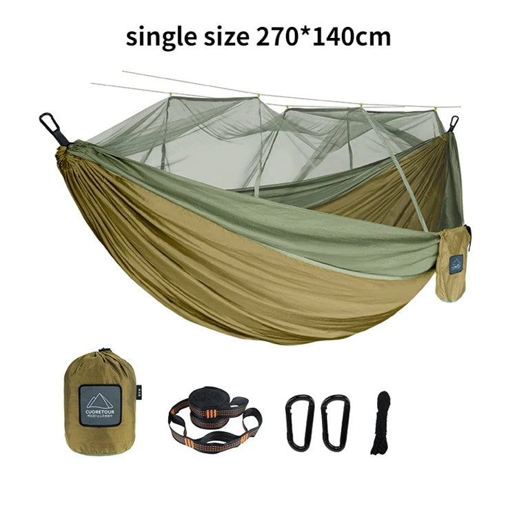 Nylon Camping Hammock with Mosquito Net — Single & Double Size, Portable
