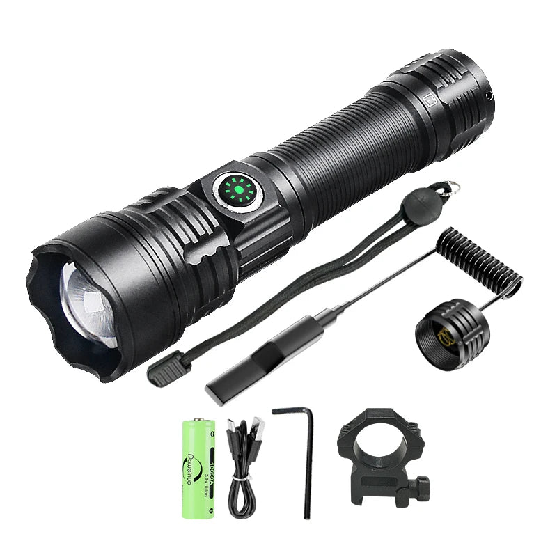 LED Tactical Military Flashlight High Power Rechargeable USB 18650 Torch Light Self Defense Hunting Night Scout Zoom Flashlights