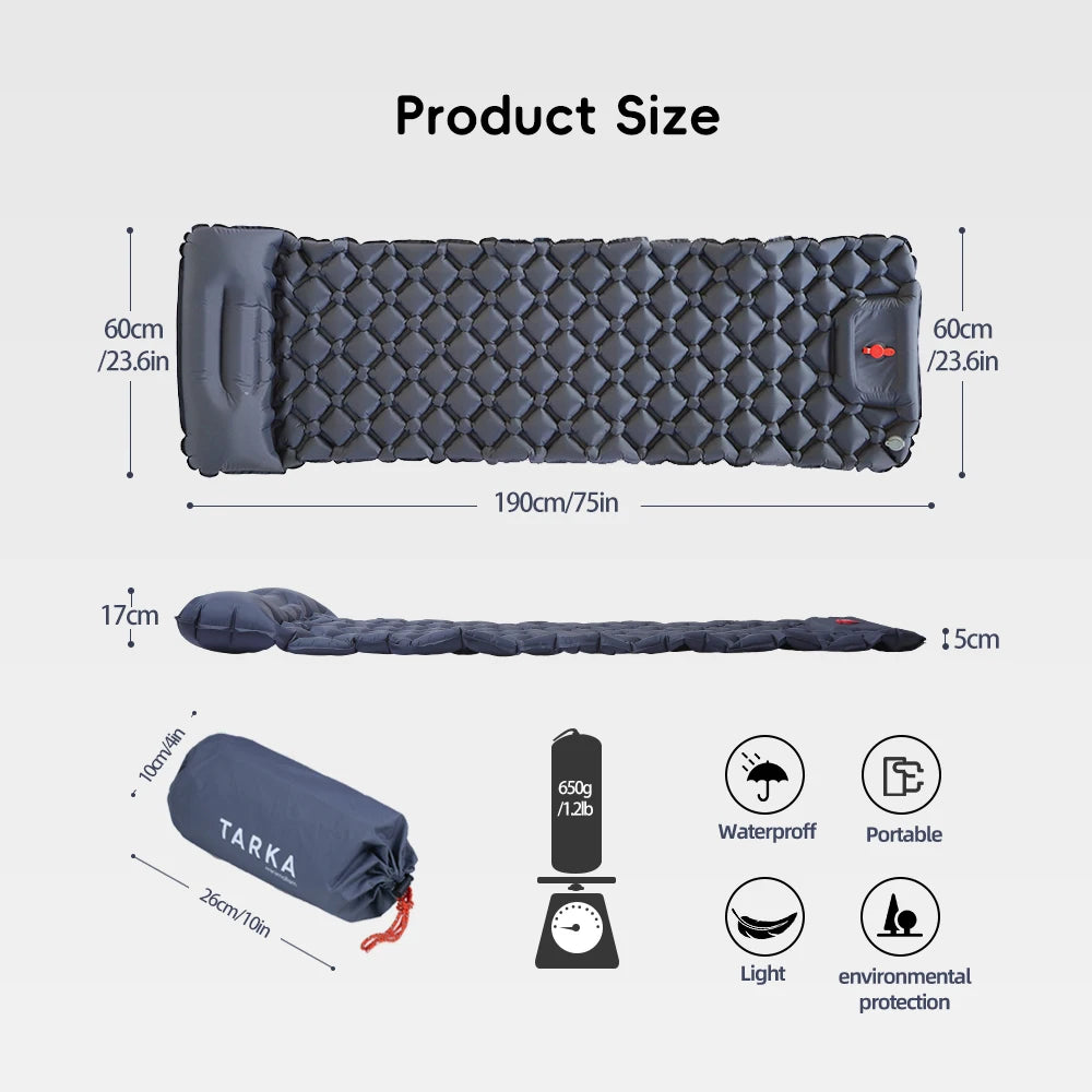 Self-Inflating Camping Mat with Pillow — Lightweight Sleeping Pad