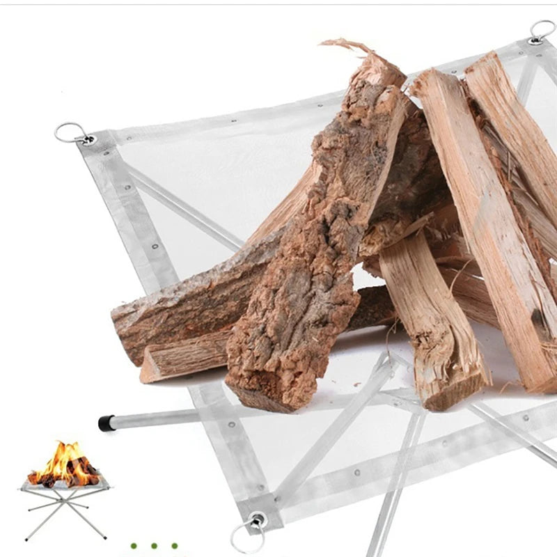 Portable Collapsible Fire Pit – Steel Mesh & Stand for Camping, Wood Burning & Backyard Use
