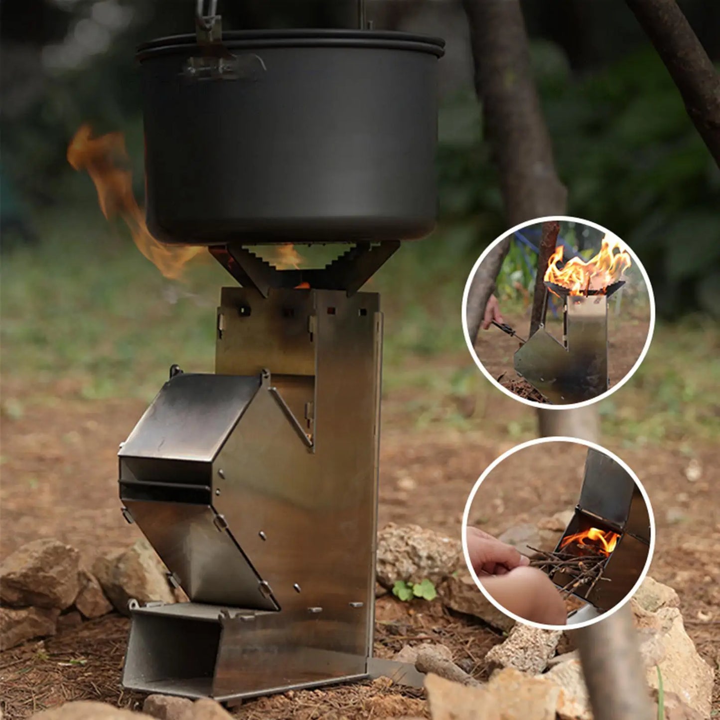 Réchaud de camping Rocket Stove – Réchaud d'urgence à bois pour la cuisine en plein air et la randonnée