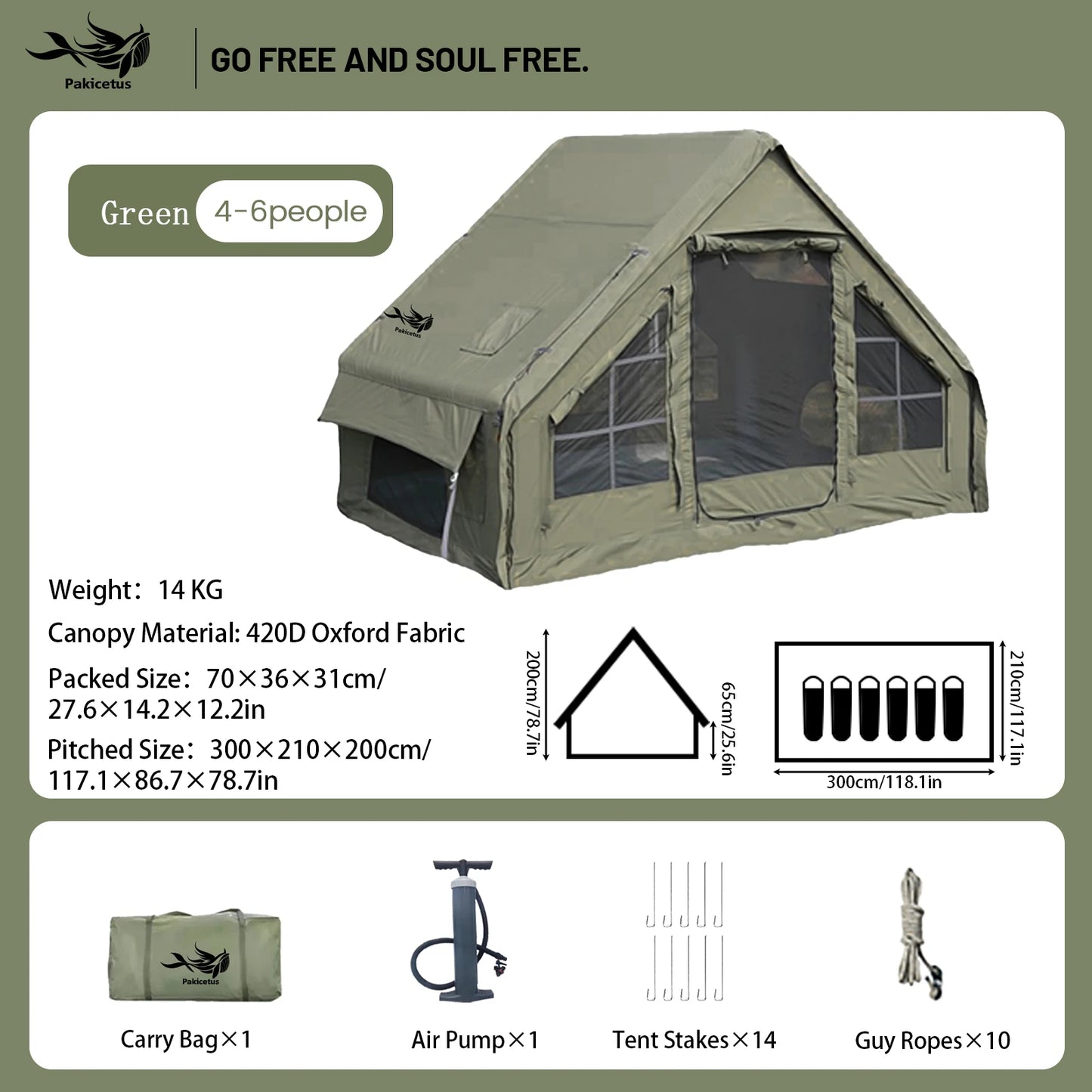 PAKICETUS Inflatable Camping Tent – 4–8 Person All-Season Glamping Shelter with Skylight & Quick 3-Min Setup