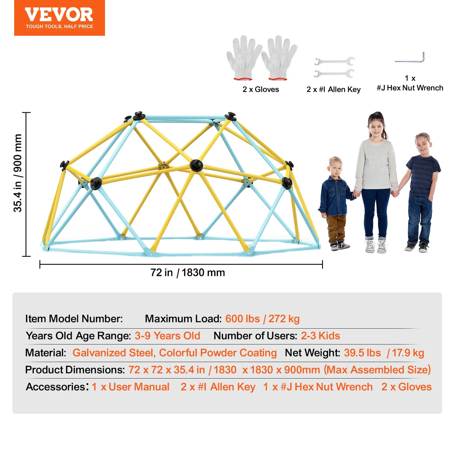 Geometric Climbing Dome — 6/8/10/12 FT, Jungle Gym with Hammock Swing