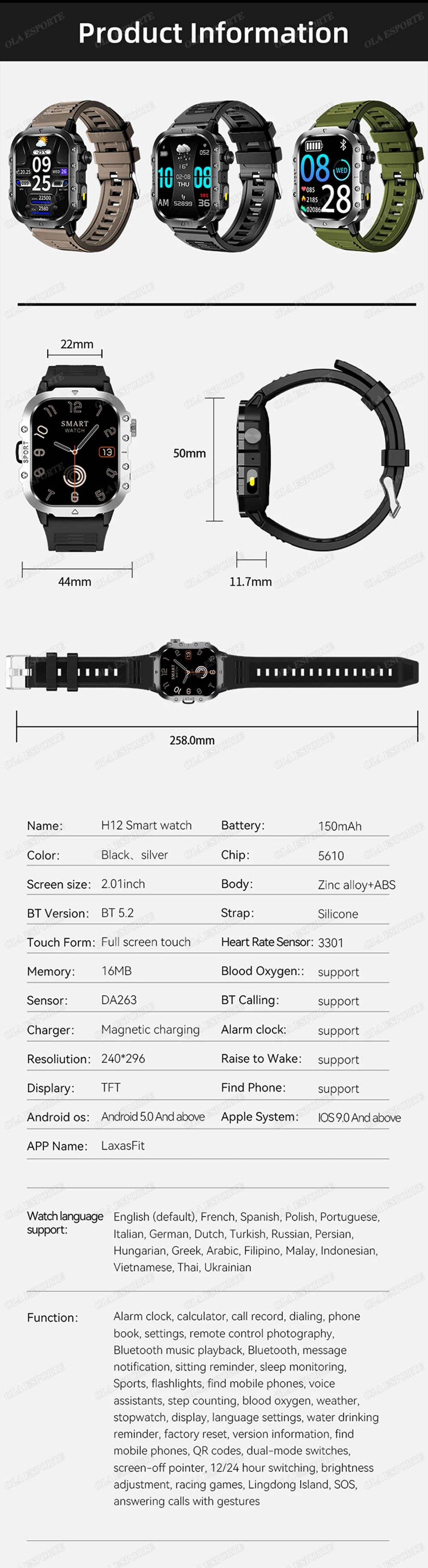 Military GPS Smart Watch – 2.01" AMOLED Bluetooth Call Flashlight 3ATM Waterproof Sports Smartwatch for Men