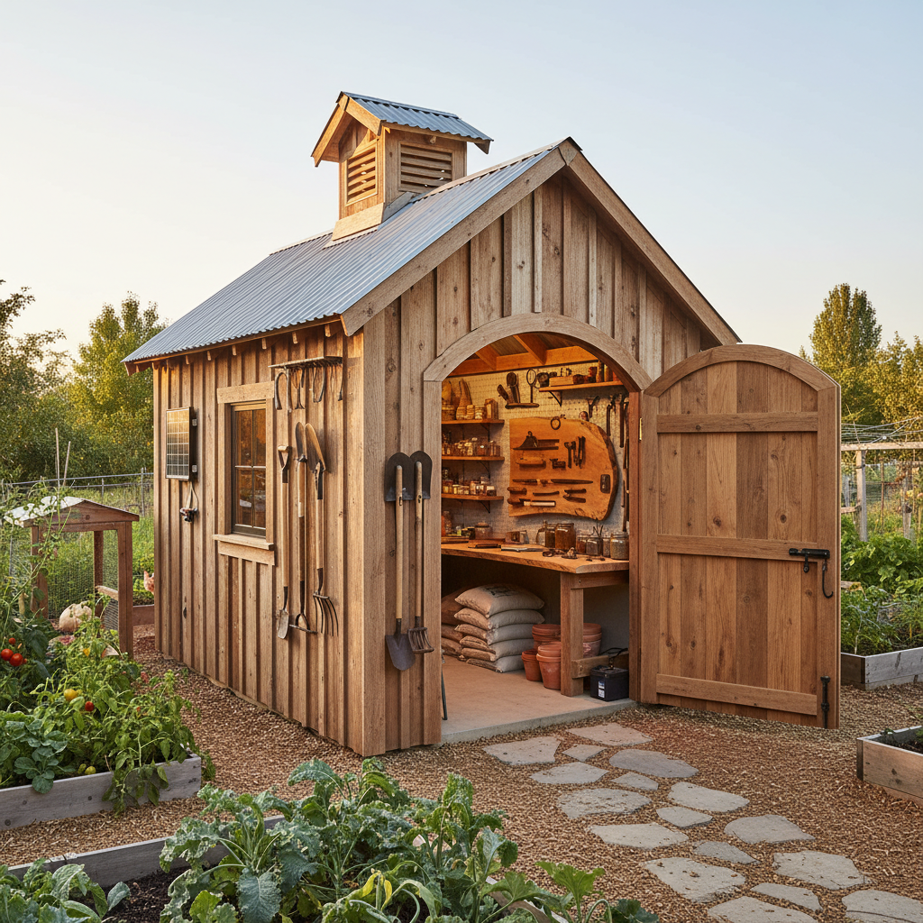 Custom-built wooden shed on homestead