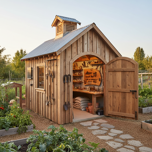 Custom-built wooden shed on homestead